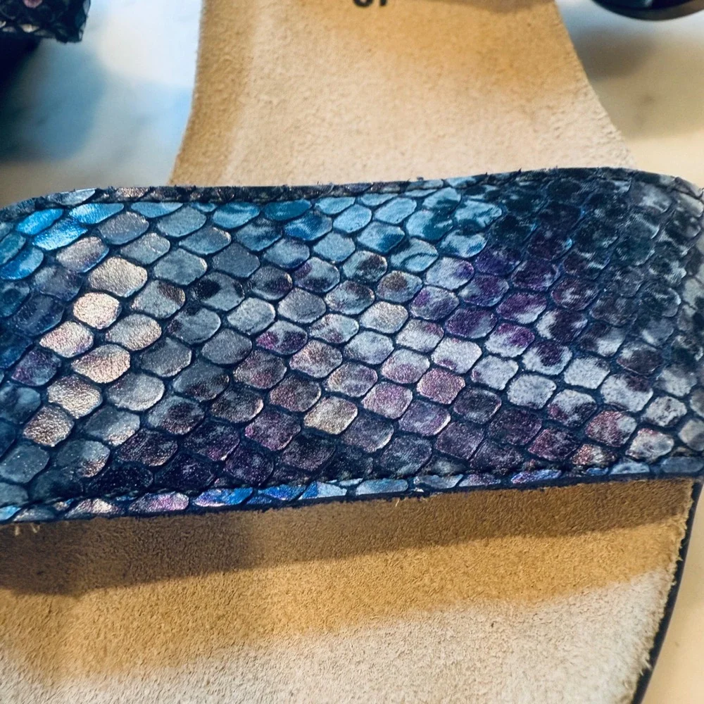 Mephisto Nadia Wedge Sandals‎ Snakeskin Leather Comfort Slides Size 37 - Picture 2 of 7